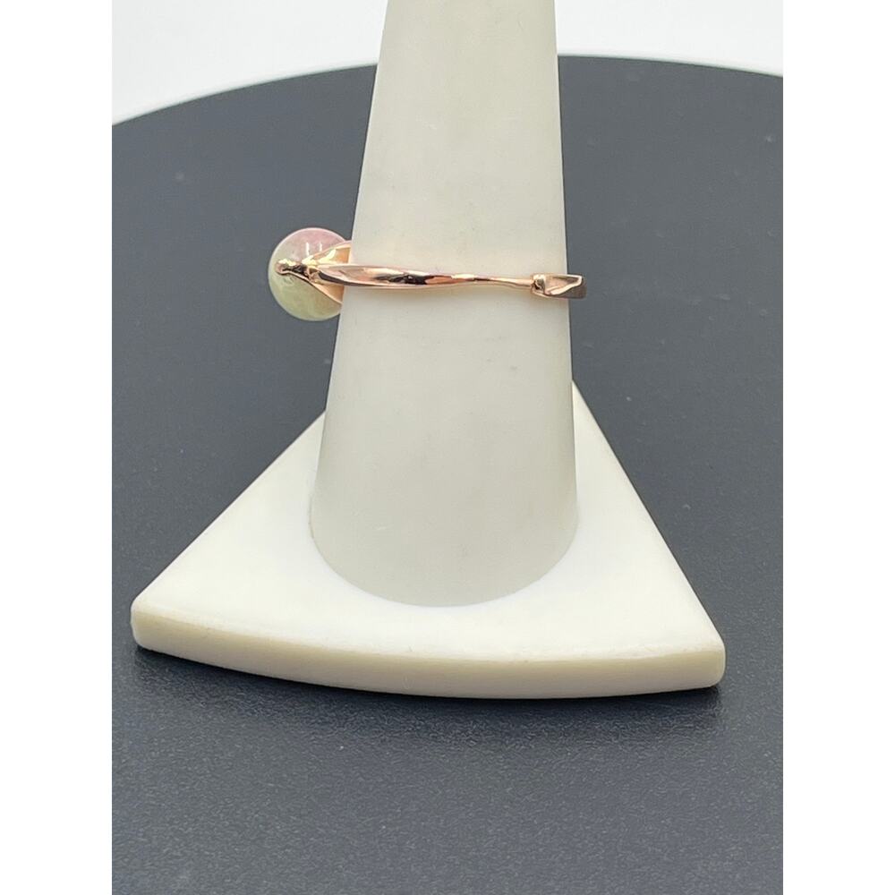 Rose Gold-plated 925 Natural Jadeite Round Ball Gemstone Adjustable Ring Sz 8.75 - Picture 9 of 10